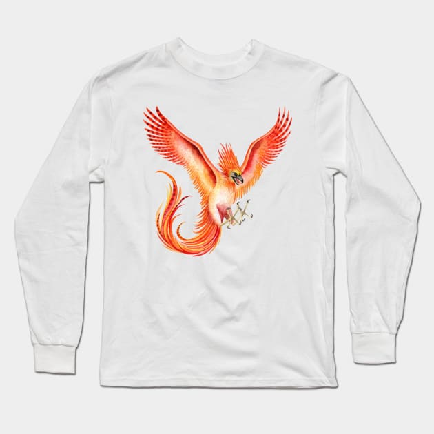 Red flying Phoenix Long Sleeve T-Shirt by Simple Wishes Art